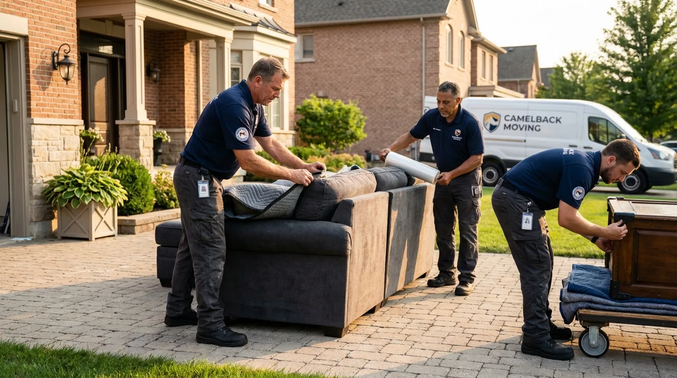 Large estate moving crew wrapping furniture in Brazil, IN